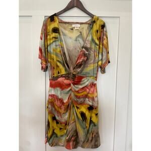 Janette Plus Pastel Tropical Middle Wrap Lightweight Dress, 3X